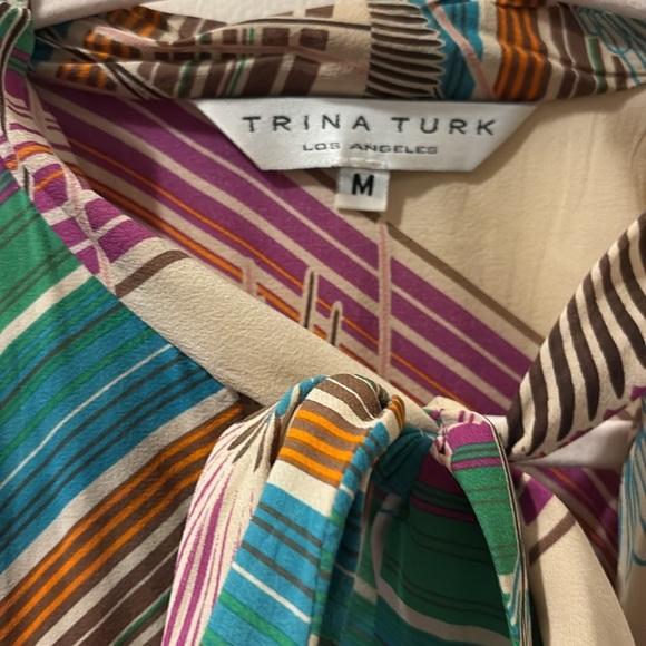Trina Turk Multicolor Floral Women's Top - medium - 100% silk - tie front - Picture 2 of 4